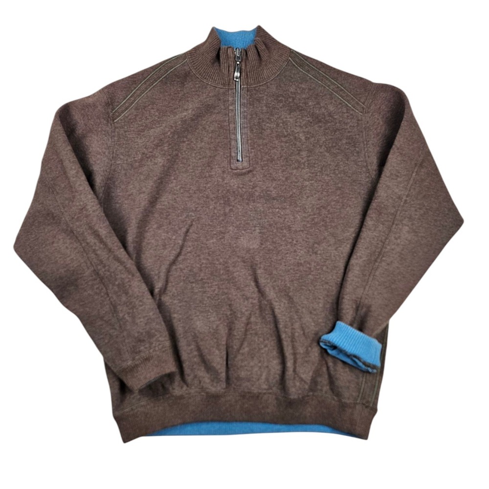 Tommy Bahama Reversible Sweater Mens Large Pullover 1/4 Zip Jacket Blue‎ Brown